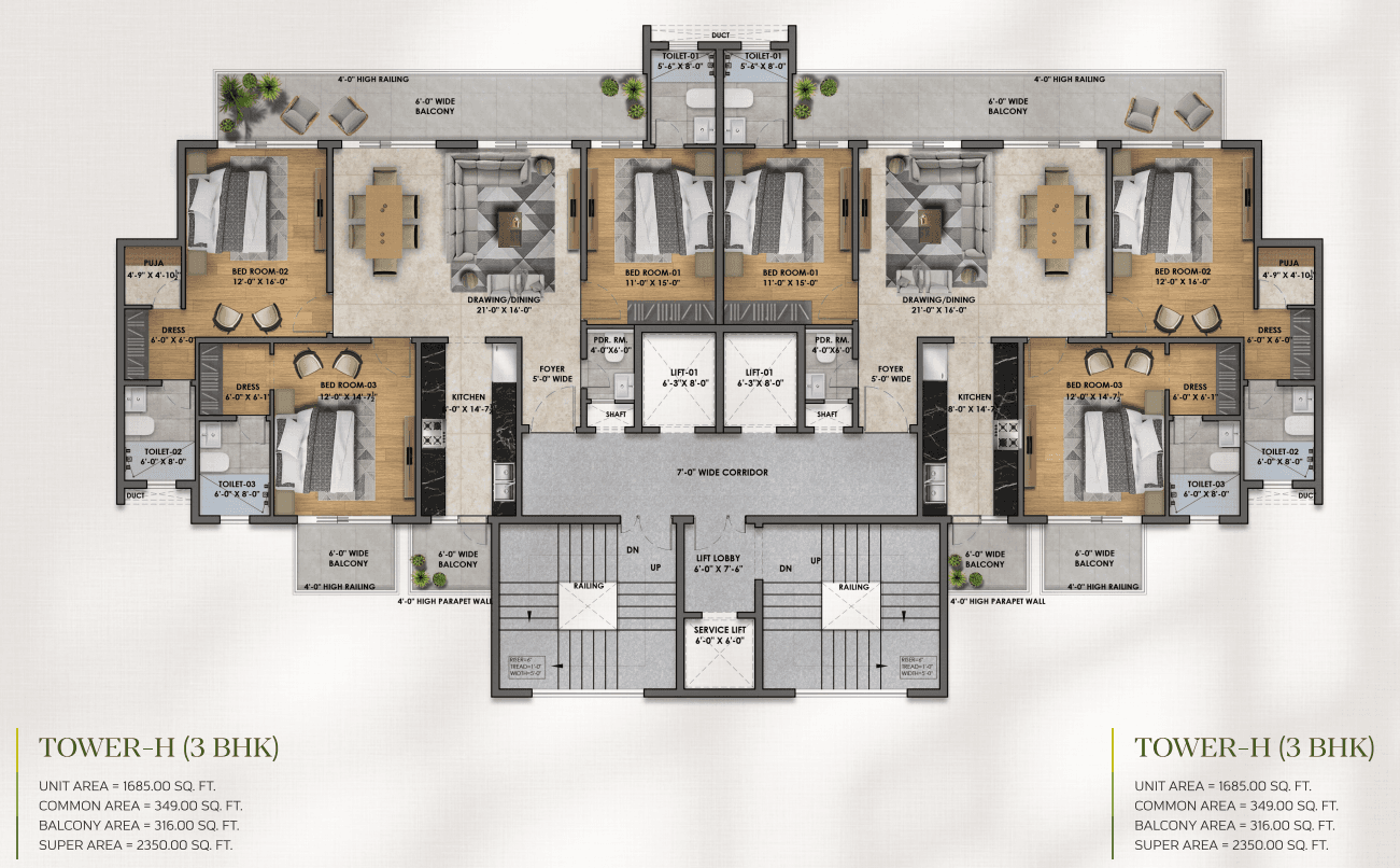 Vintage Greens 3 BHK floor plan