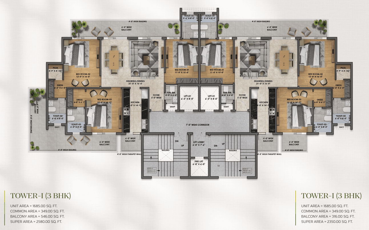 Vintage Greens 3 BHK floor plan
