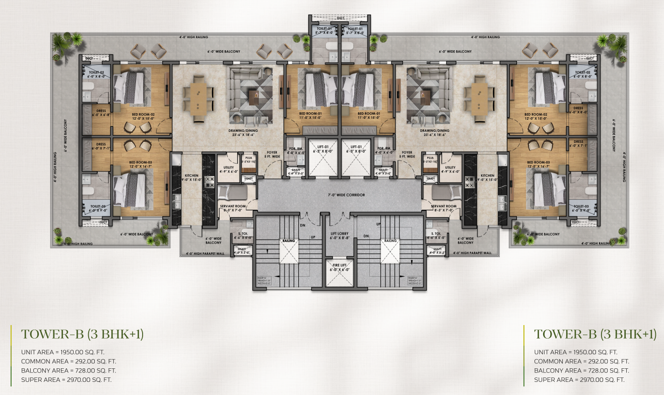 3+1 BHK Floor Plan